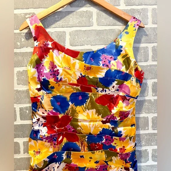 Bisou Bisou Vibrant Bright Multicolor Floral Cocktail Formal Dress size 12 - Picture 2 of 5